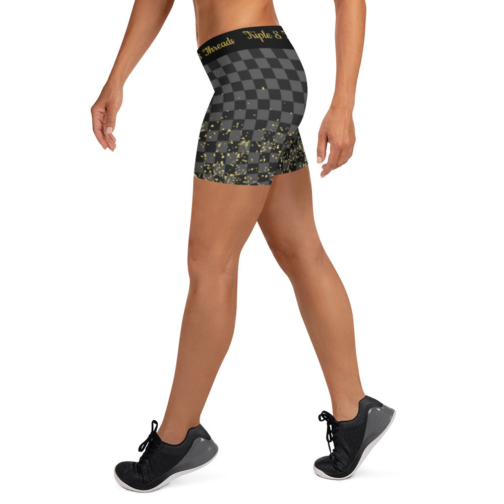 Check Blk n Gry - Gold Coruscate Shorts