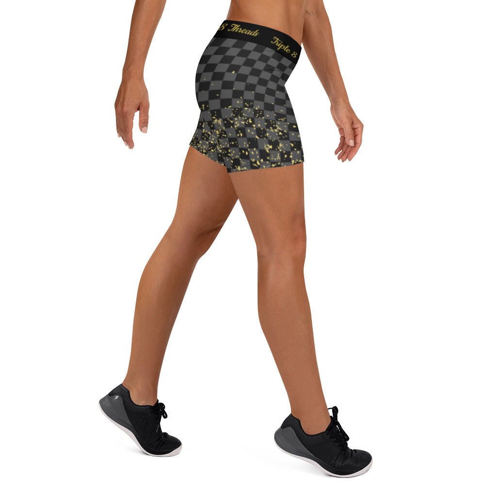 Check Blk n Gry - Gold Coruscate Shorts