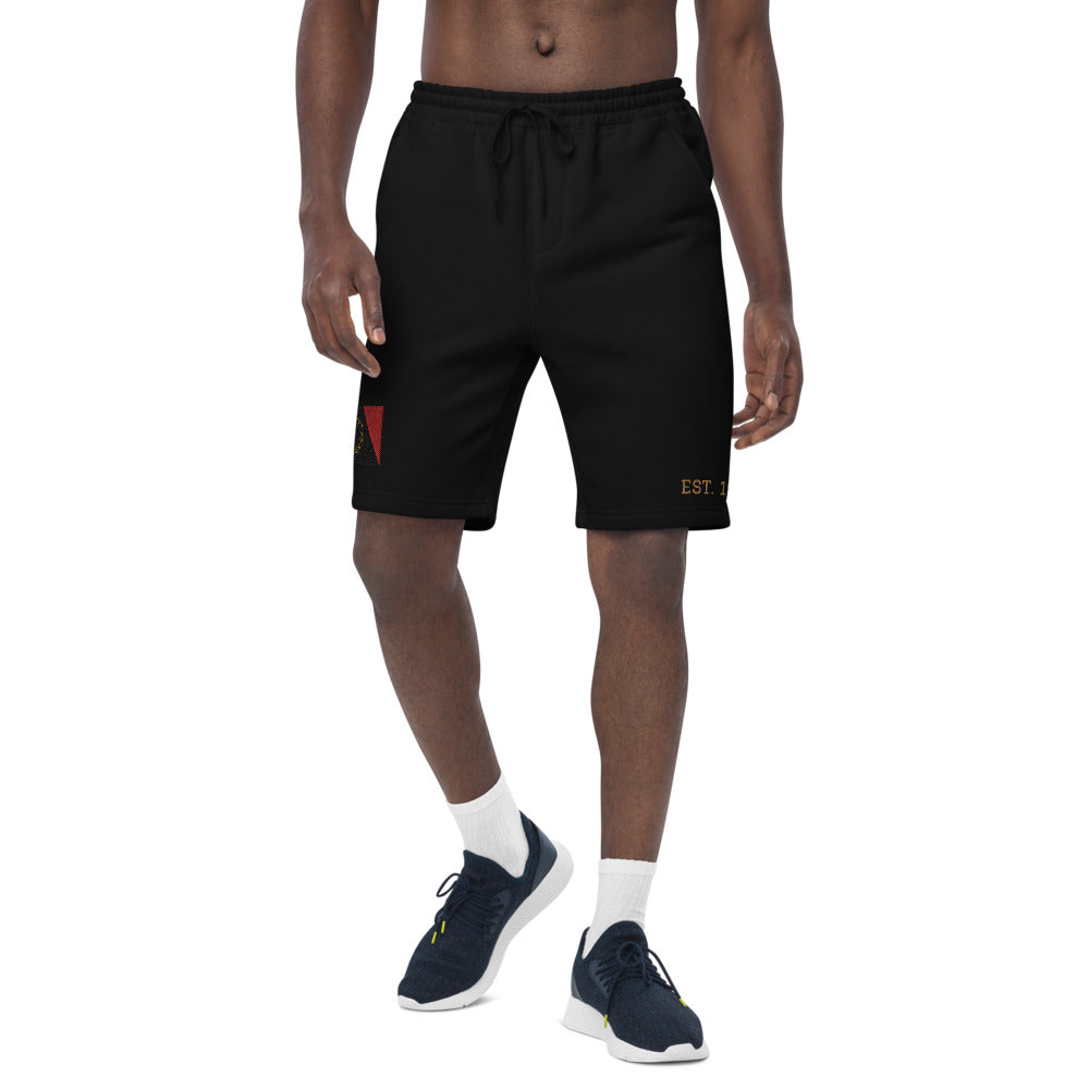 Black American Heritage Flag Men's fleece shorts Gold Stitching