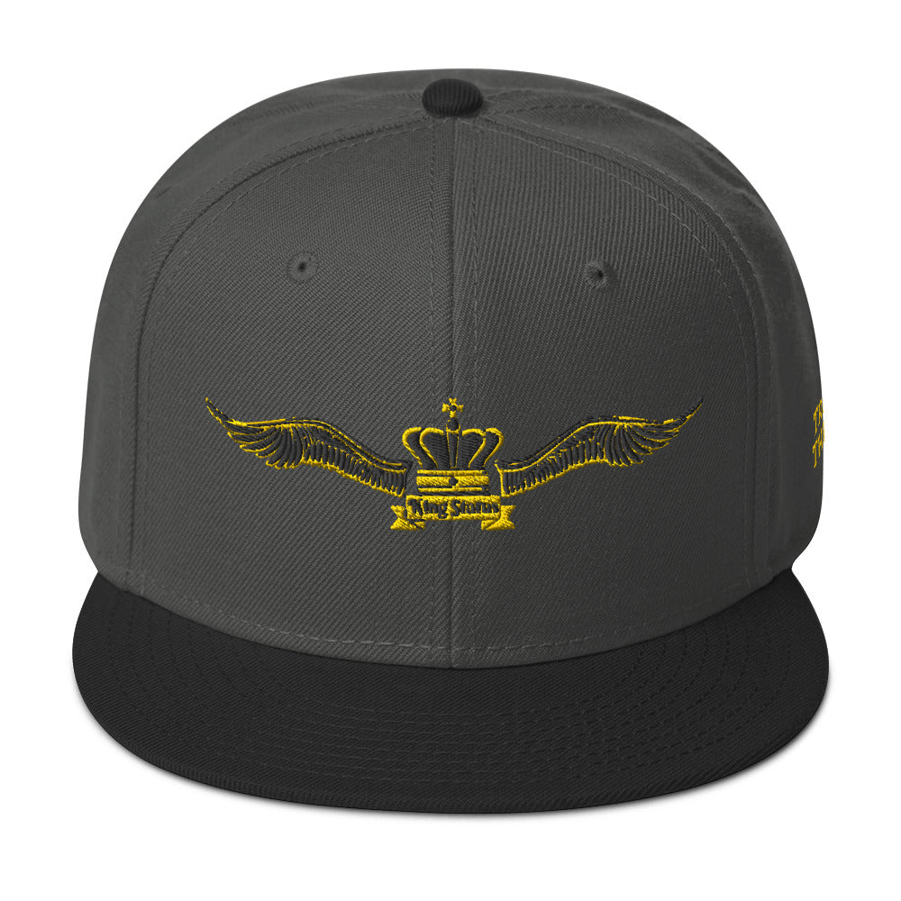 King Status Winged Snapback Hat - Black and Gold