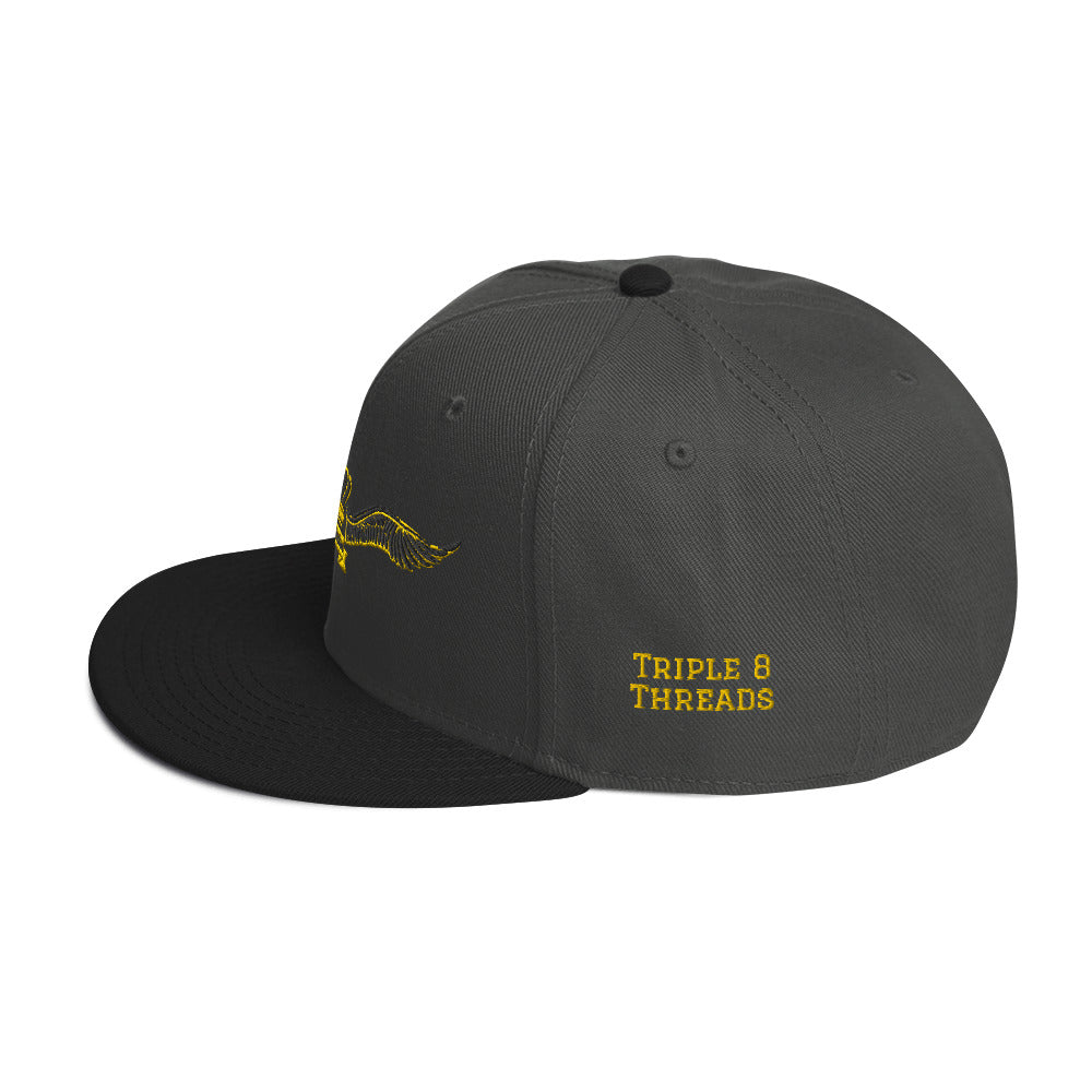King Status Winged Snapback Hat - Black and Gold