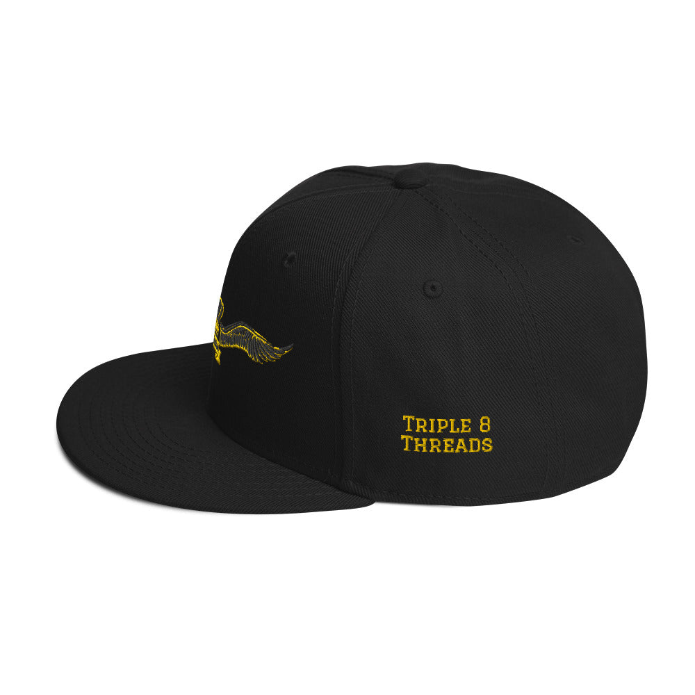 King Status Winged Snapback Hat - Black and Gold