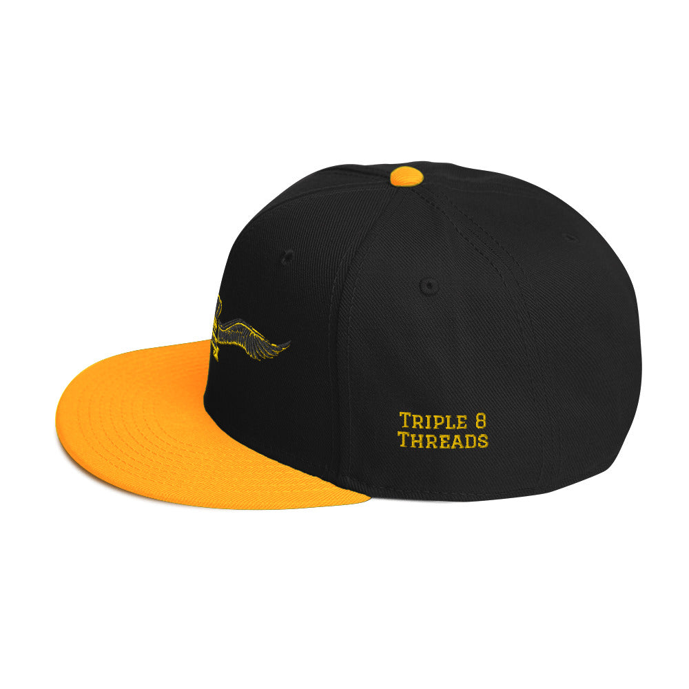 King Status Winged Snapback Hat - Black and Gold