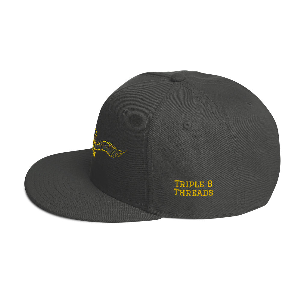 King Status Winged Snapback Hat - Black and Gold