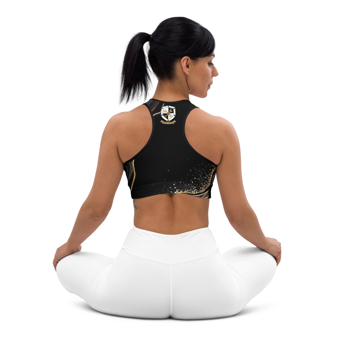 8xquiZit Collection T8T Deep Black N Gold Marble Padded Sports Bra