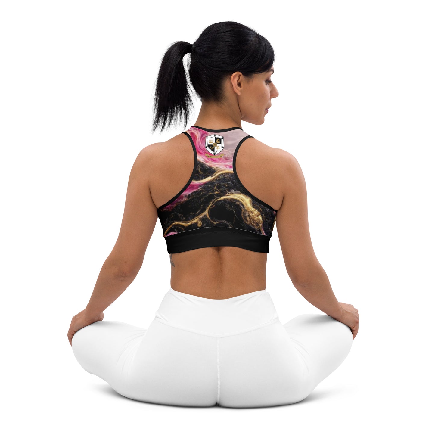 8xquiZit Collection T8T Pynk, Black, N Gold Marble Padded Sports Bra