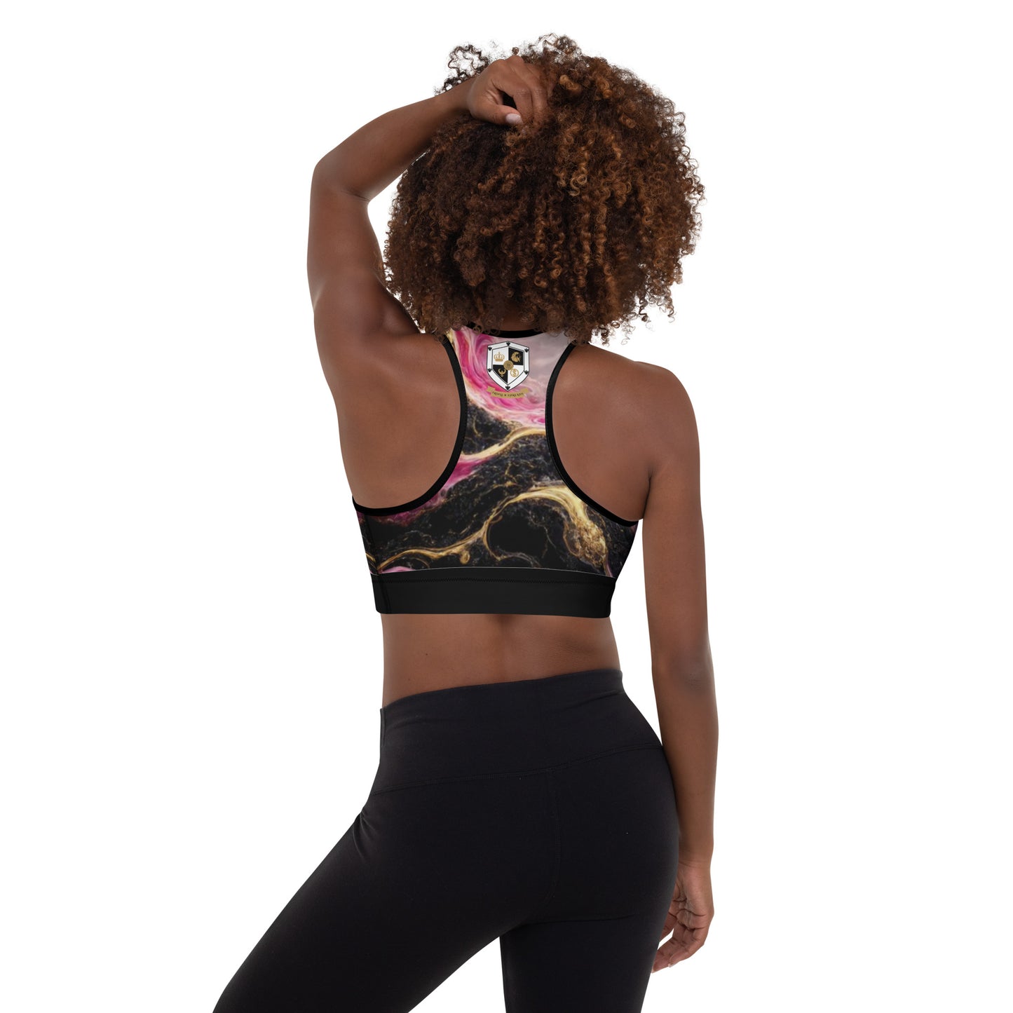 8xquiZit Collection T8T Pynk, Black, N Gold Marble Padded Sports Bra