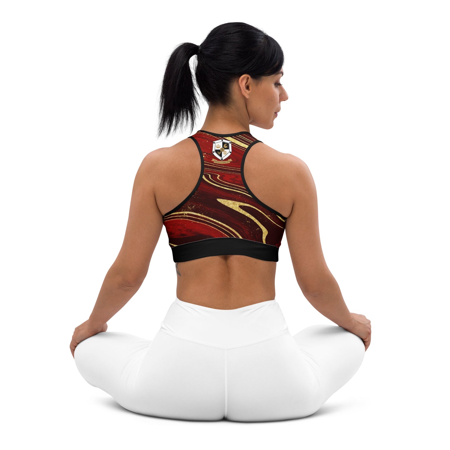 8xquiZit Collection T8T Ruby Red N Gold Marble Padded Sports Bra