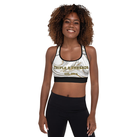 8xquiZit Collection T8T White Marble Padded Sports Bra