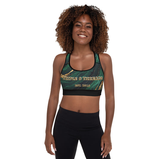 8xquiZit Collection T8T Emerald Green N Gold Marble Padded Sports Bra