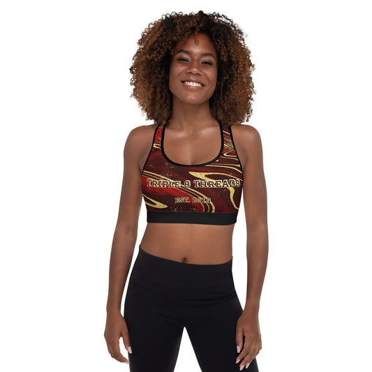 8xquiZit Collection T8T Ruby Red N Gold Marble Padded Sports Bra
