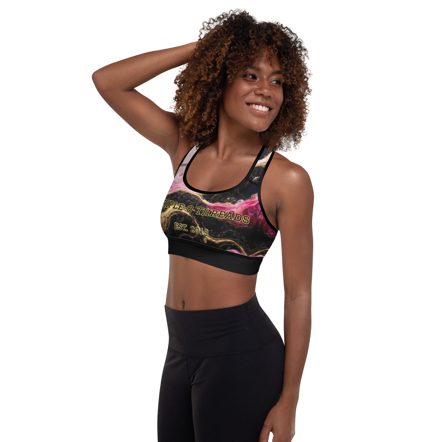 8xquiZit Collection T8T Pynk, Black, N Gold Marble Padded Sports Bra