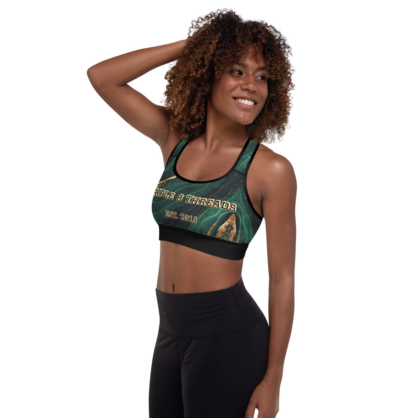 8xquiZit Collection T8T Emerald Green N Gold Marble Padded Sports Bra
