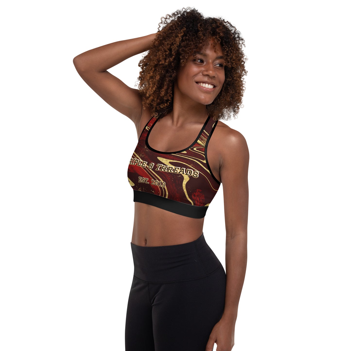 8xquiZit Collection T8T Ruby Red N Gold Marble Padded Sports Bra