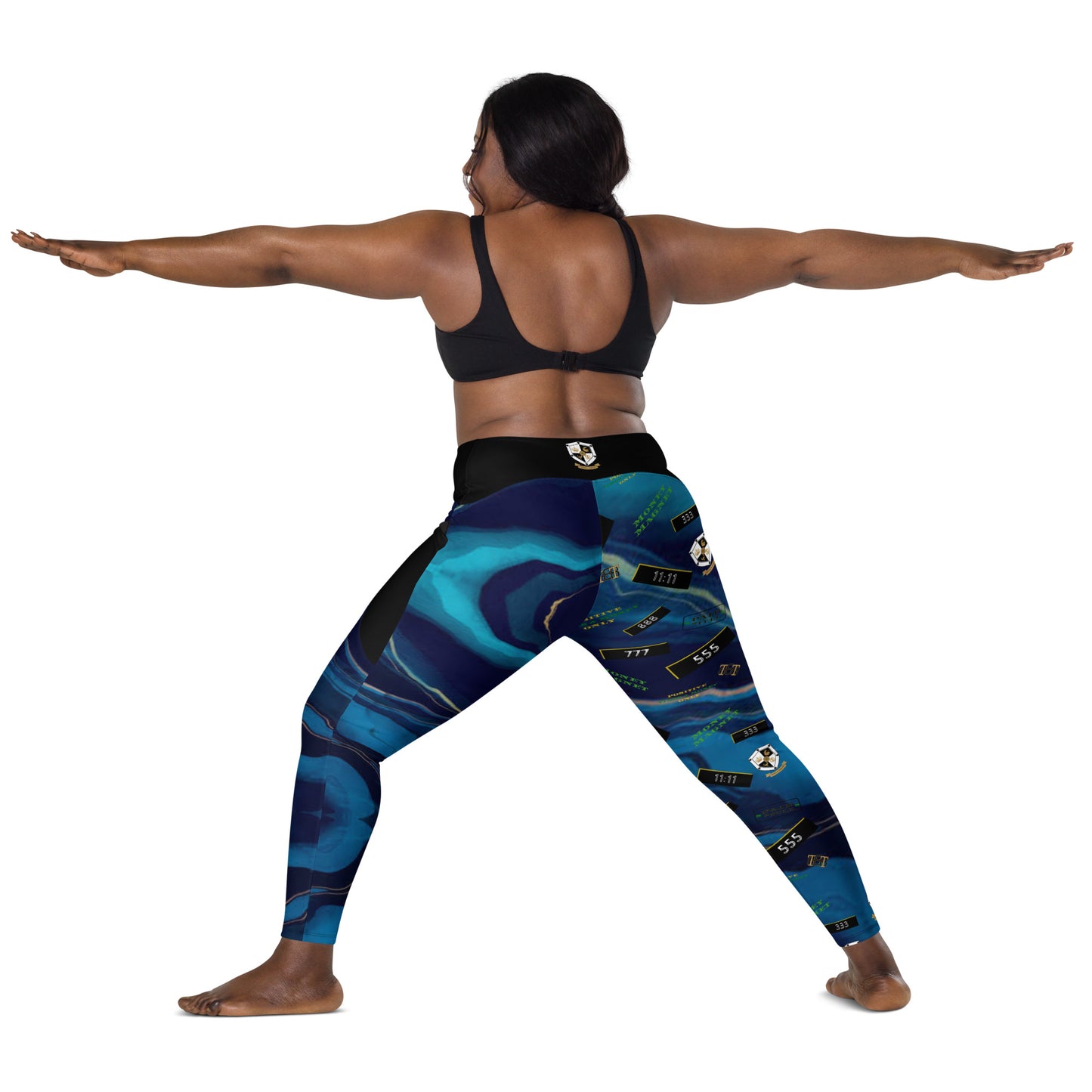 8xquiZit Collection - Women's Manifestation Ocean Viewz Blue Marble Crossover leggings with Pockets