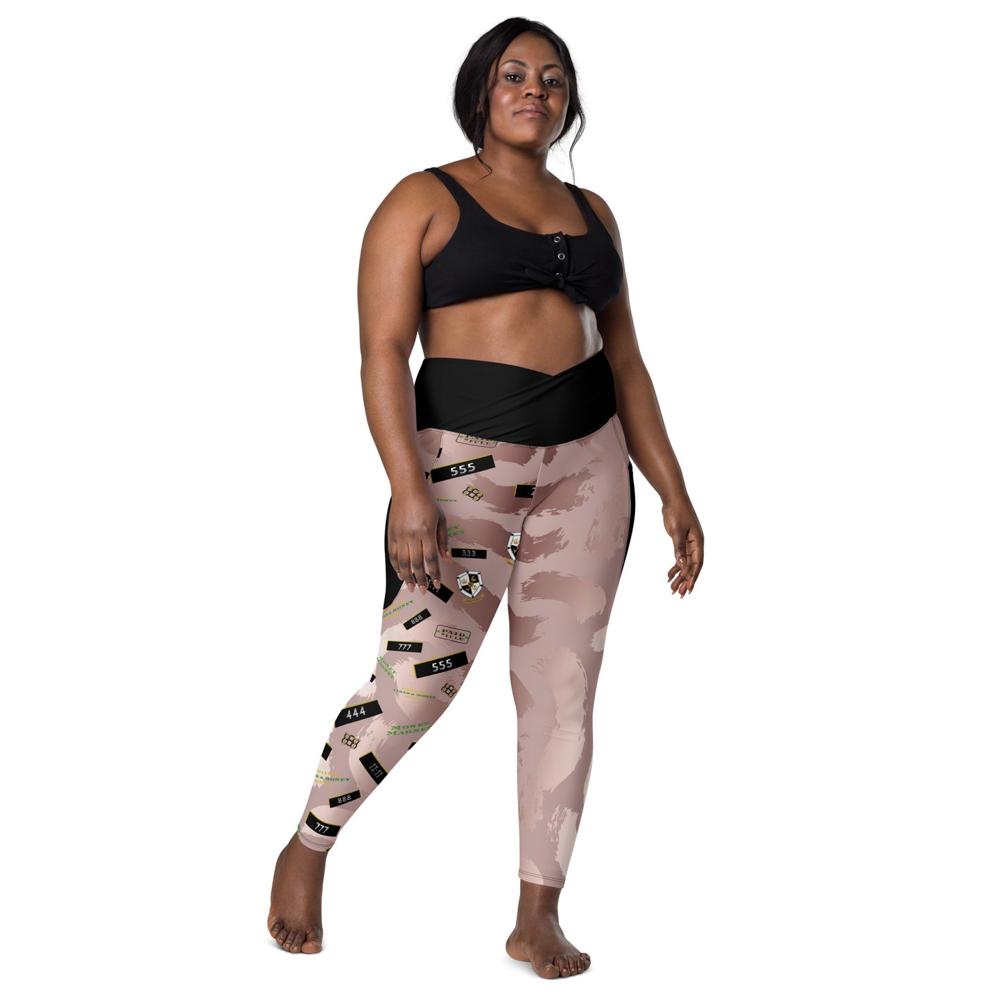 8xquiZit Collection - Women's Manifestation Pynk Slaymingo Marble Crossover Leggings with Pockets