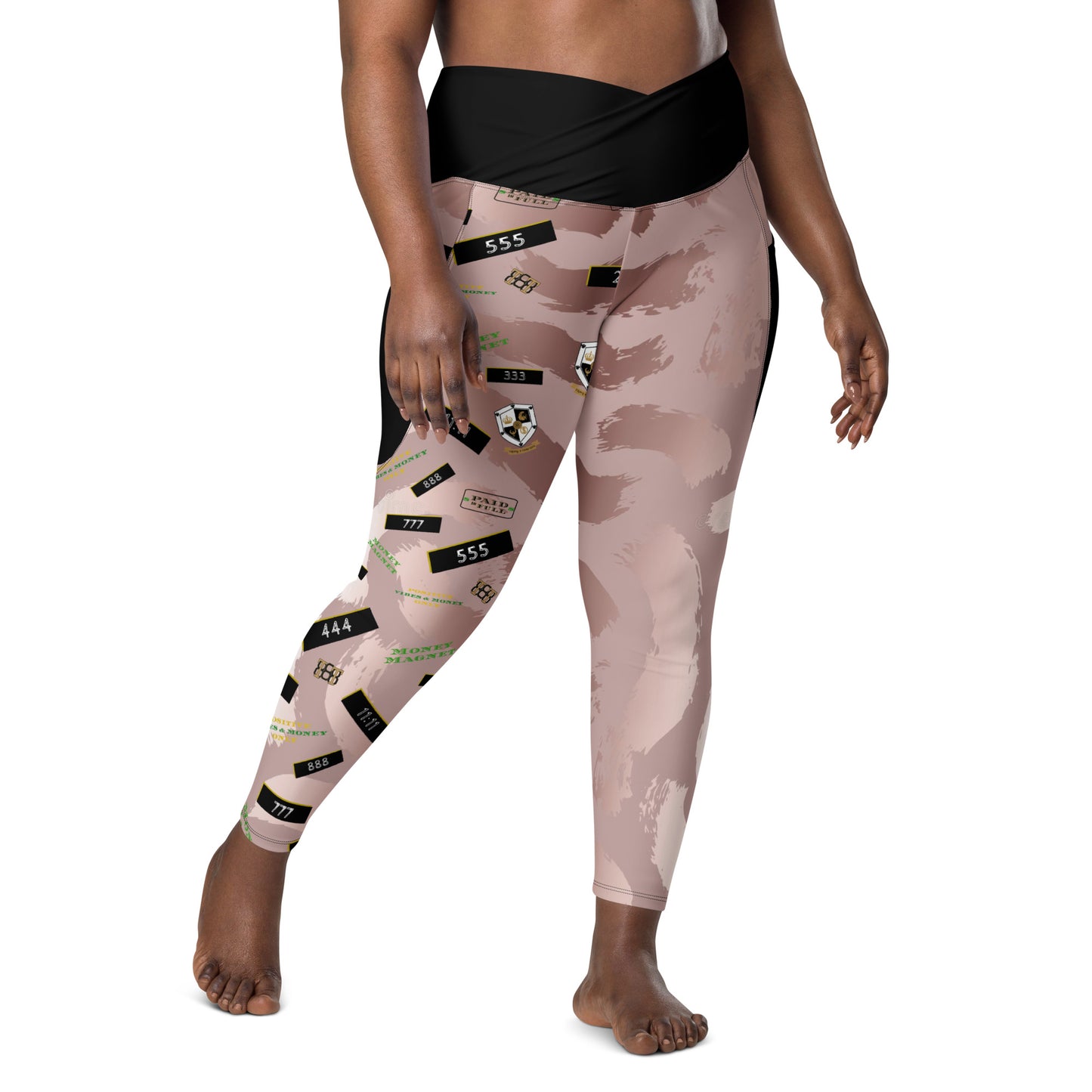 8xquiZit Collection - Women's Manifestation Pynk Slaymingo Marble Crossover Leggings with Pockets