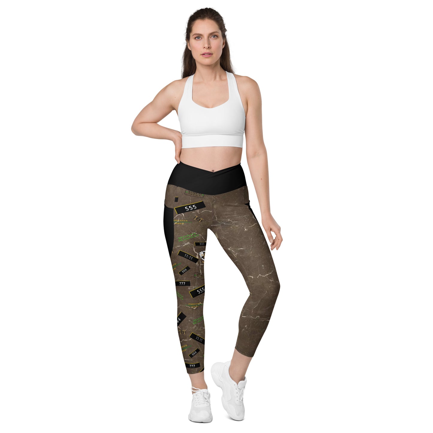 8xquiZit Collection - Women's Manifestation Coco-cured Marble Crossover Leggings with Pockets