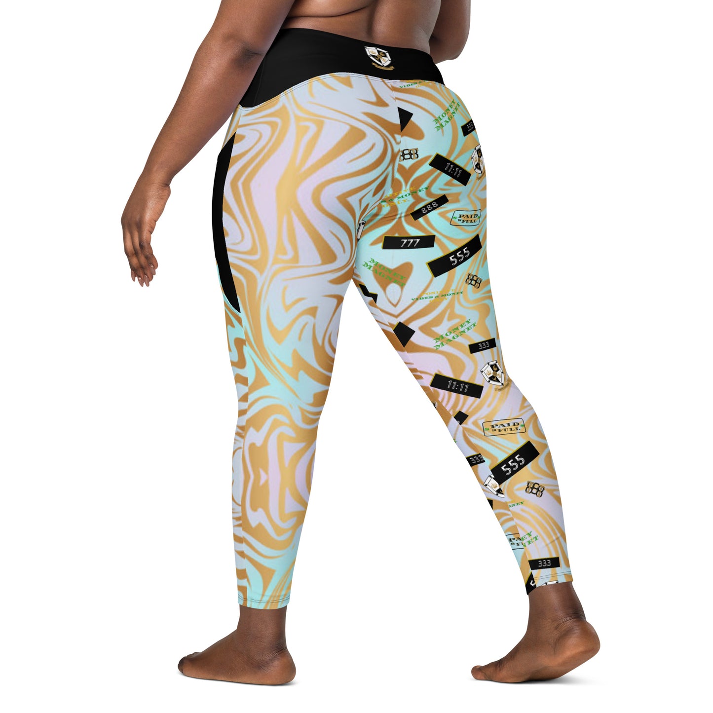 8xquiZit Collection - Women's Manifestation Pynk N Turq Jungle Luv Crossover Leggings with Pockets