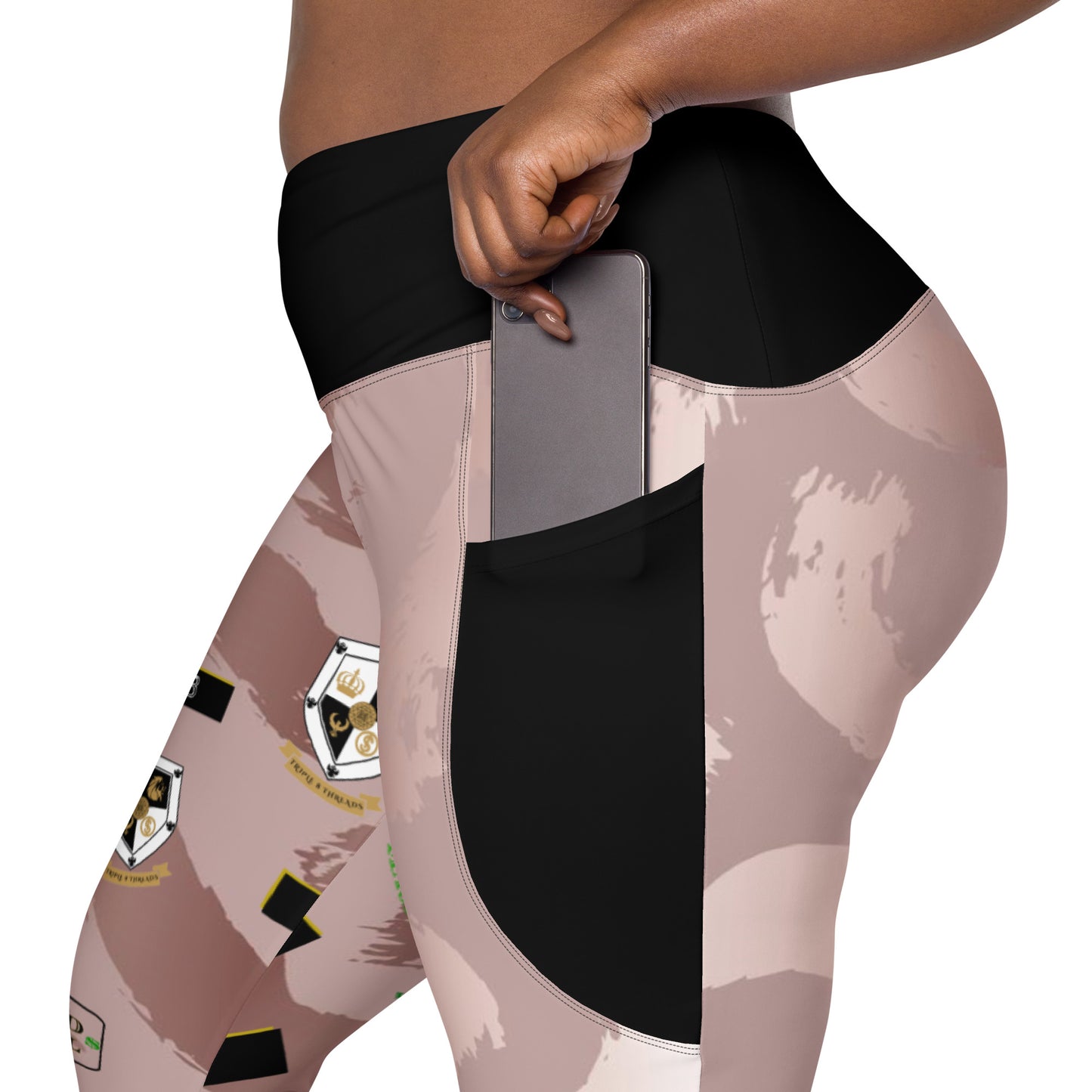 8xquiZit Collection - Women's Manifestation Pynk Slaymingo Marble Crossover Leggings with Pockets