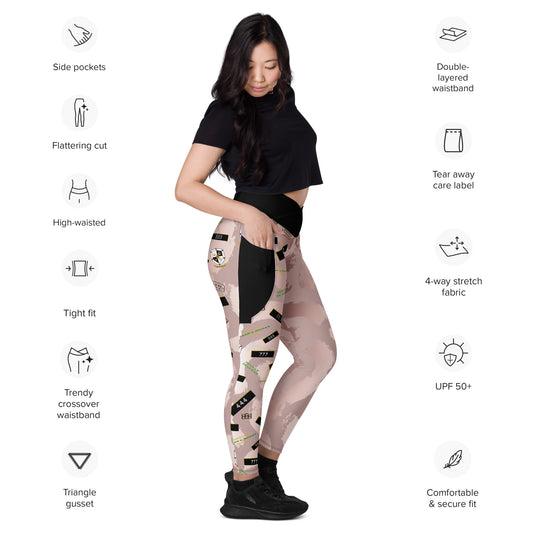 8xquiZit Collection - Women's Manifestation Pynk Slaymingo Marble Crossover Leggings with Pockets