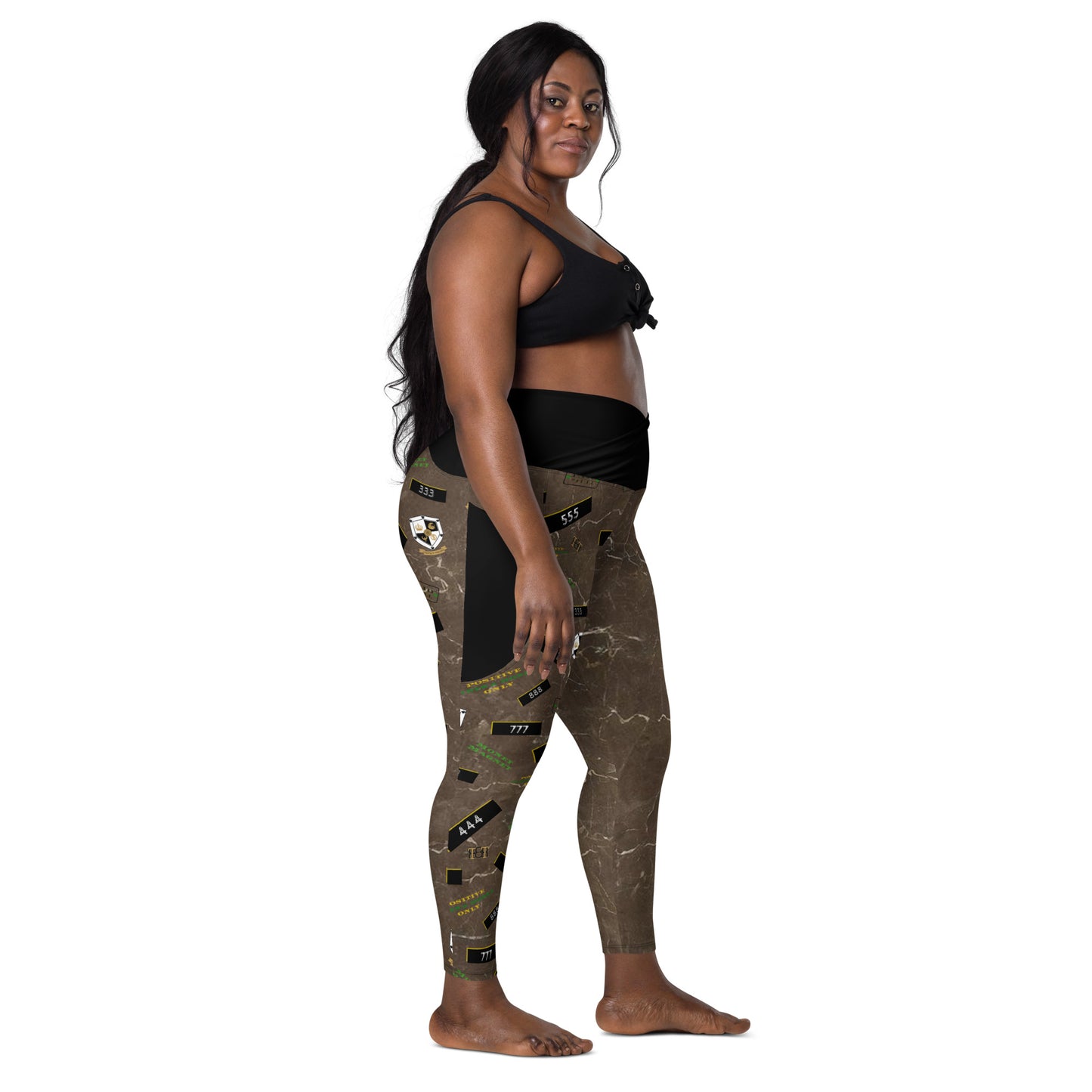 8xquiZit Collection - Women's Manifestation Coco-cured Marble Crossover Leggings with Pockets