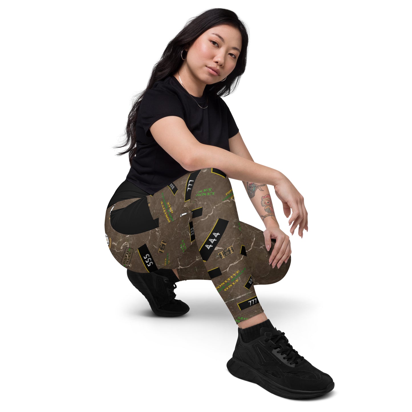 8xquiZit Collection - Women's Manifestation Coco-cured Marble Crossover Leggings with Pockets