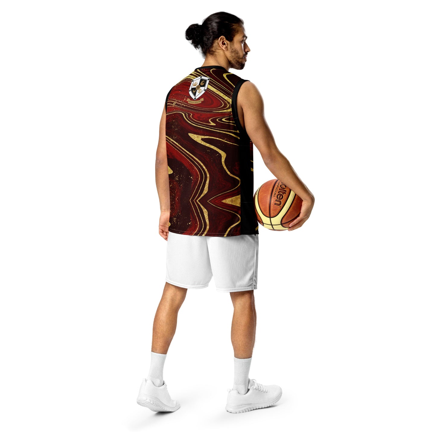 8xquiZit Collection T8T Ruby Red N Gold Marble  Unisex Basketball Jersey