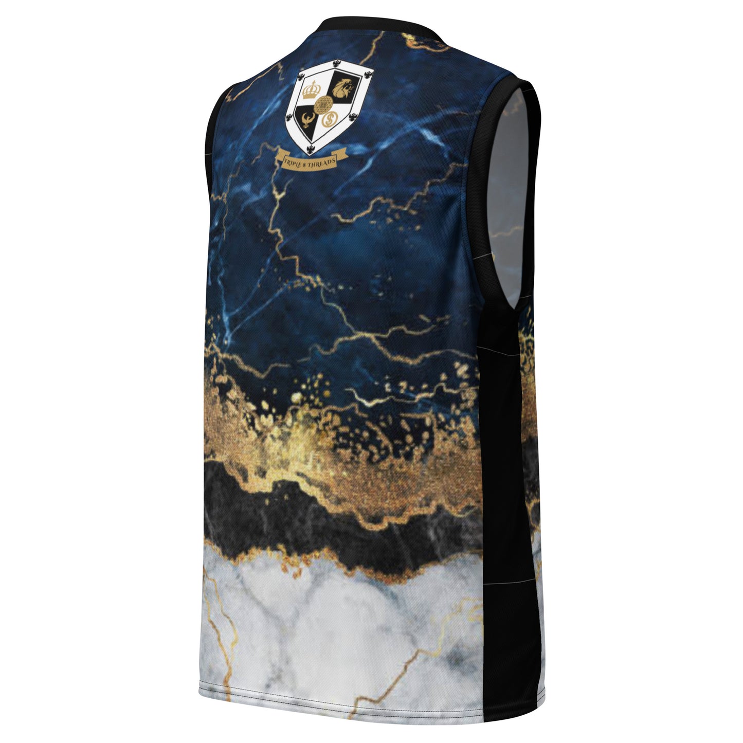 8xquiZit Collection -  Tri-color Blue, Gold, & White Marble Unisex Basketball Jersey