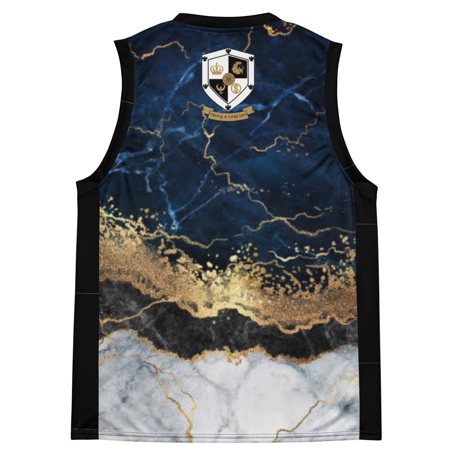 8xquiZit Collection -  Tri-color Blue, Gold, & White Marble Unisex Basketball Jersey