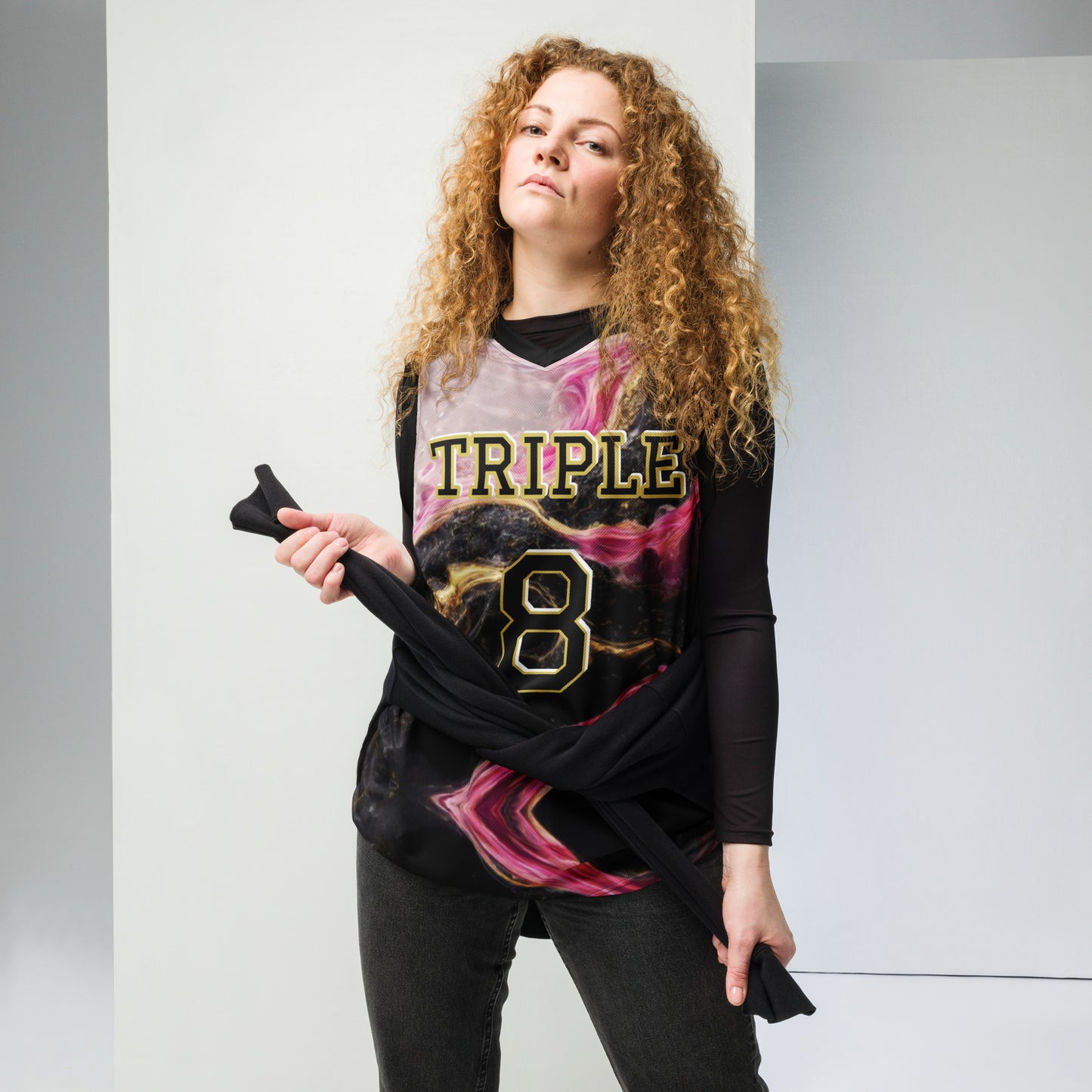 8xquiZit Collection T8T Pynk, Black, N Gold Marble  Unisex Basketball Jersey