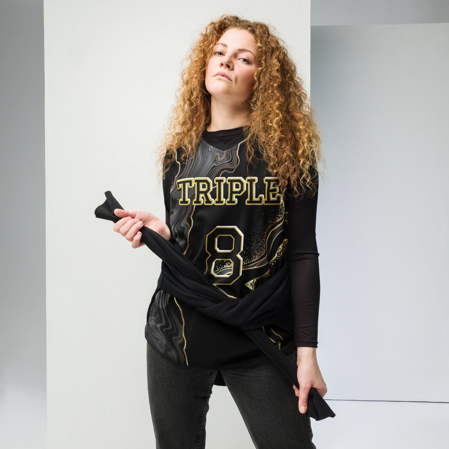 8xquiZit Collection - Deep Black N Gold Marble Unisex Basketball Jersey