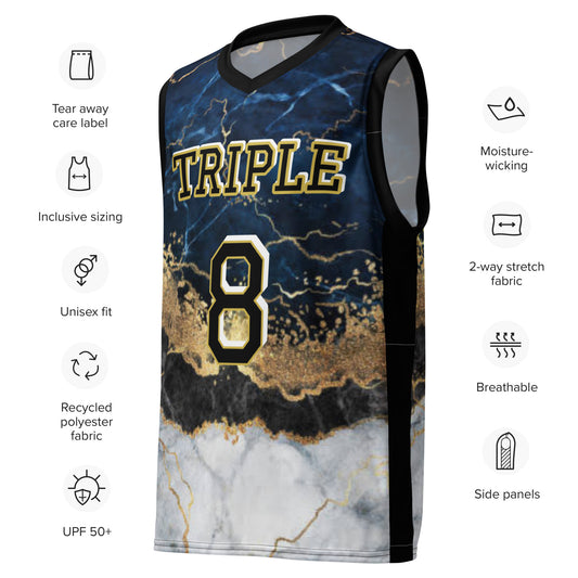 8xquiZit Collection -  Tri-color Blue, Gold, & White Marble Unisex Basketball Jersey