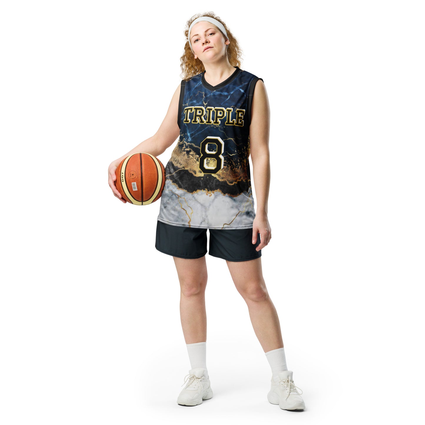 8xquiZit Collection -  Tri-color Blue, Gold, & White Marble Unisex Basketball Jersey