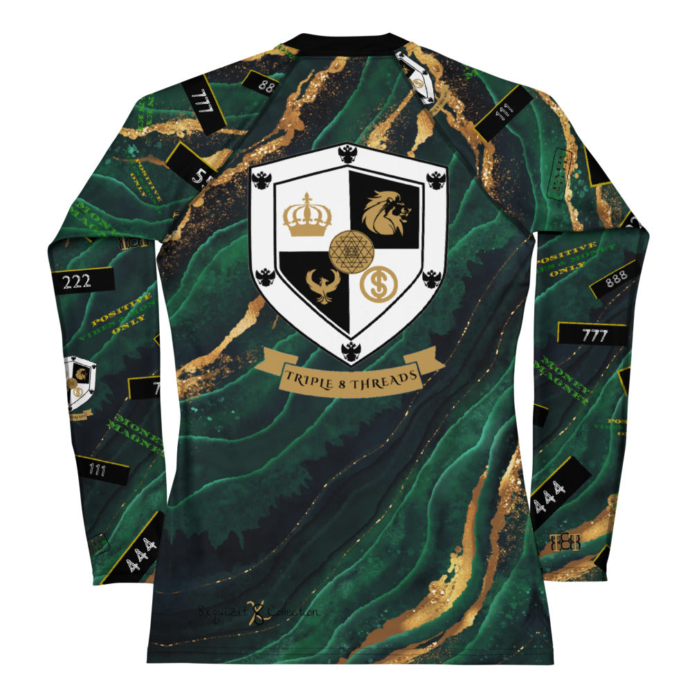 8xquiZit Collection - Women's Manifestation Emerald Green N Gold Marble Long Sleeve Activewear