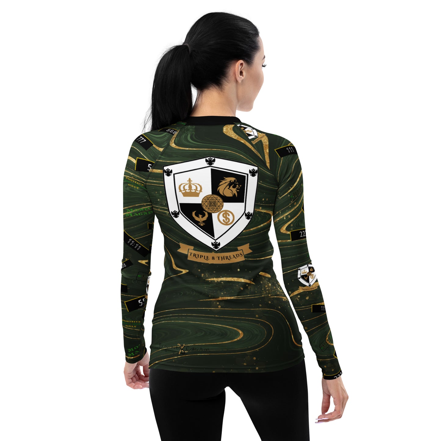 8xquiZit Collection - Women's Manifestation Green Luxury Marble Long Sleeve Activewear