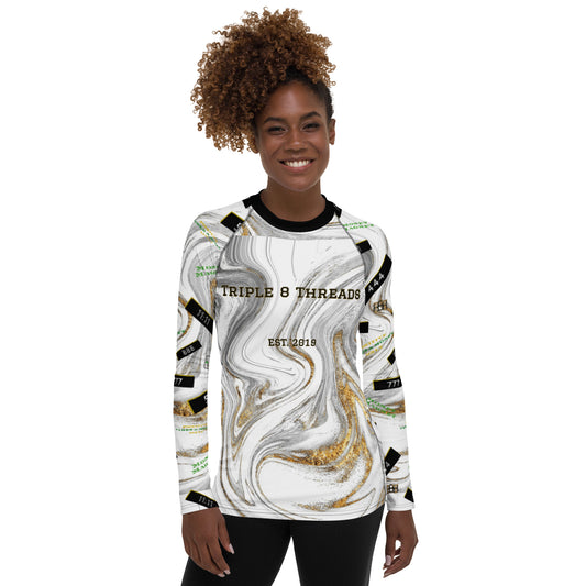 8xquiZit Collection - Women's Manifestation White N Gold Marble Long Sleeve Activewear