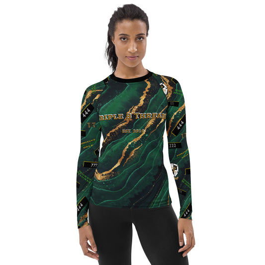 8xquiZit Collection - Women's Manifestation Emerald Green N Gold Marble Long Sleeve Activewear