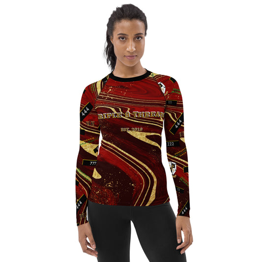 8xquiZit Collection - Women's Manifestation Ruby Red N Gold Marble Long Sleeve Activewear