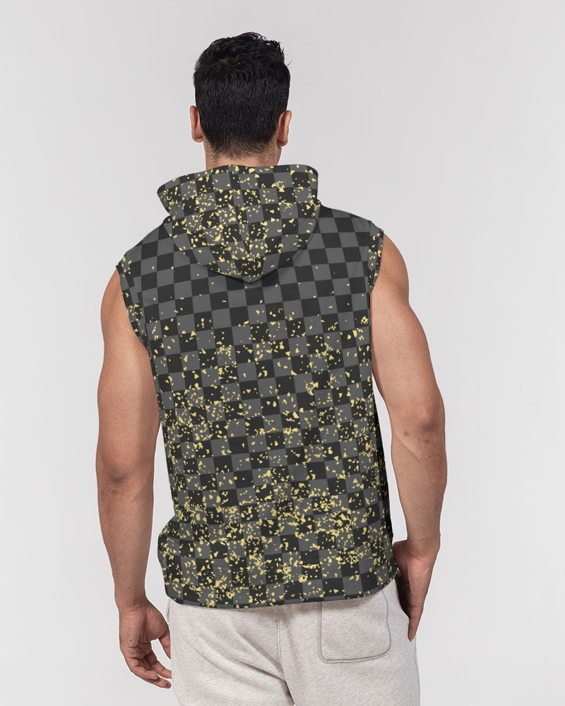 Check Blk n Gry - Gold Men's Premium Heavyweight Sleeveless Hoodie