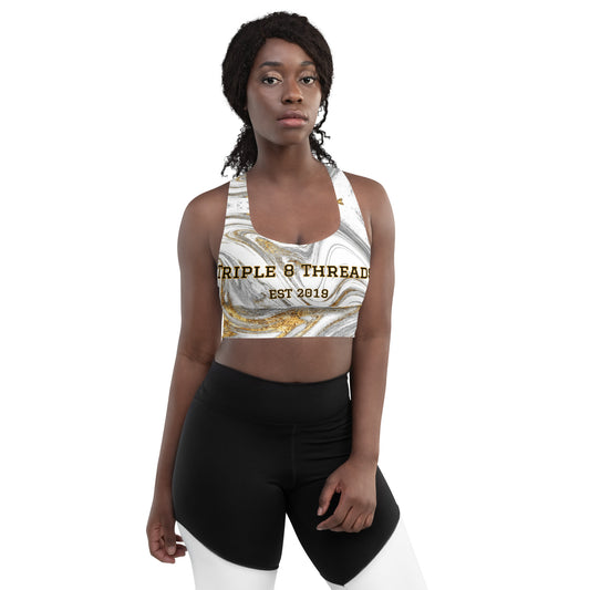 8xquiZit Collection Women's White Marble Longline sports bra