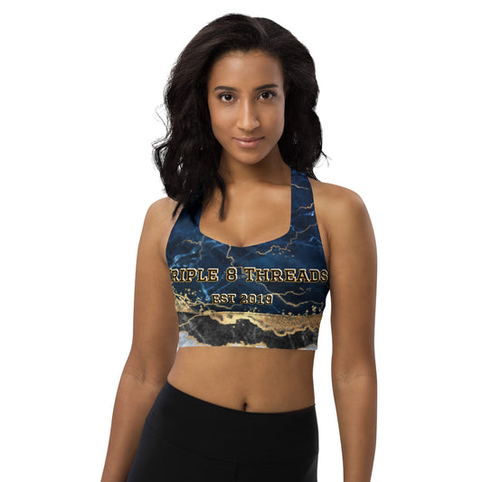 8xquiZit Collection - Women's Tri-color Blue, Gold, & White Manifestation Longline sports bra