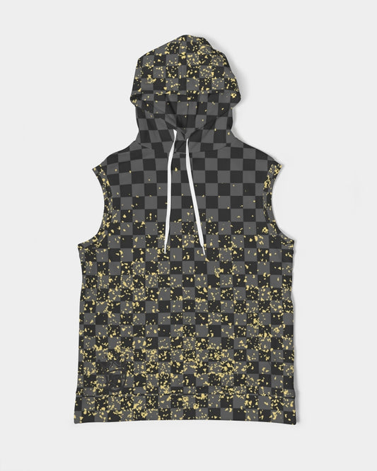 Check Blk n Gry - Gold Men's Premium Heavyweight Sleeveless Hoodie