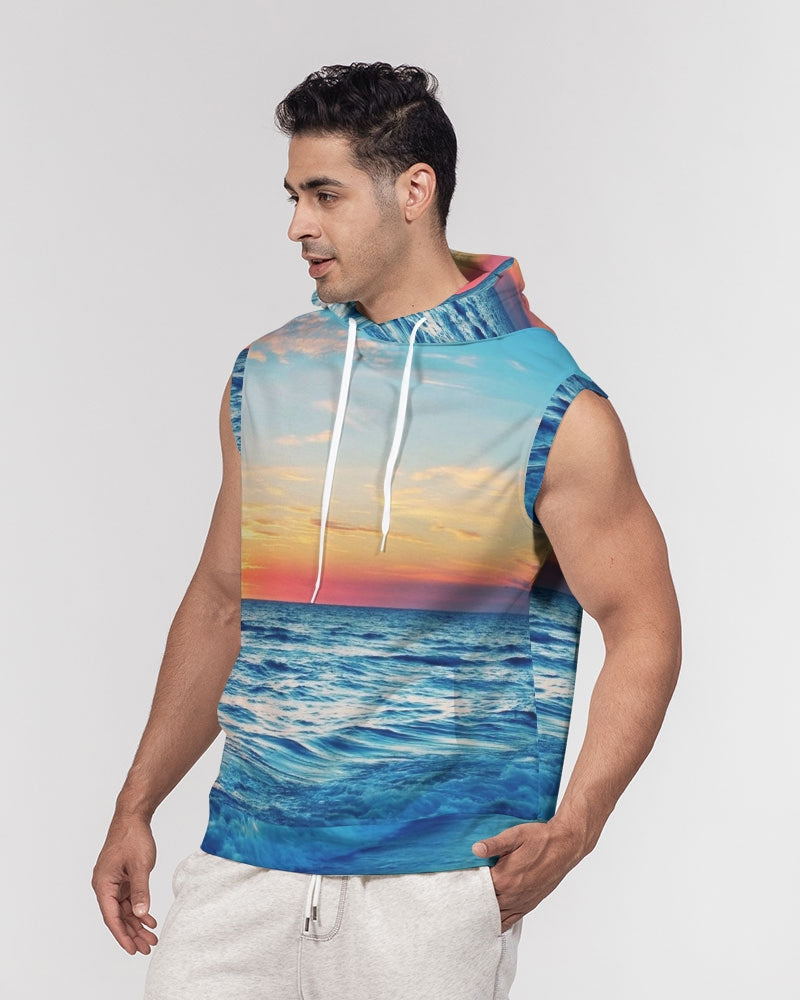 Beach Sunset - Blue Men's Premium Heavyweight Sleeveless Hoodie