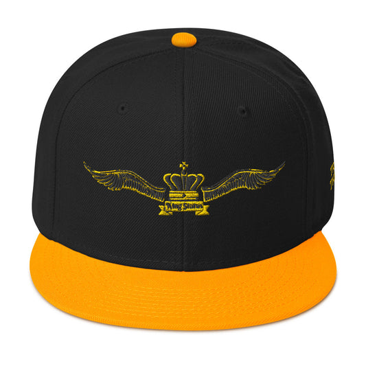King Status Winged Snapback Hat - Black and Gold